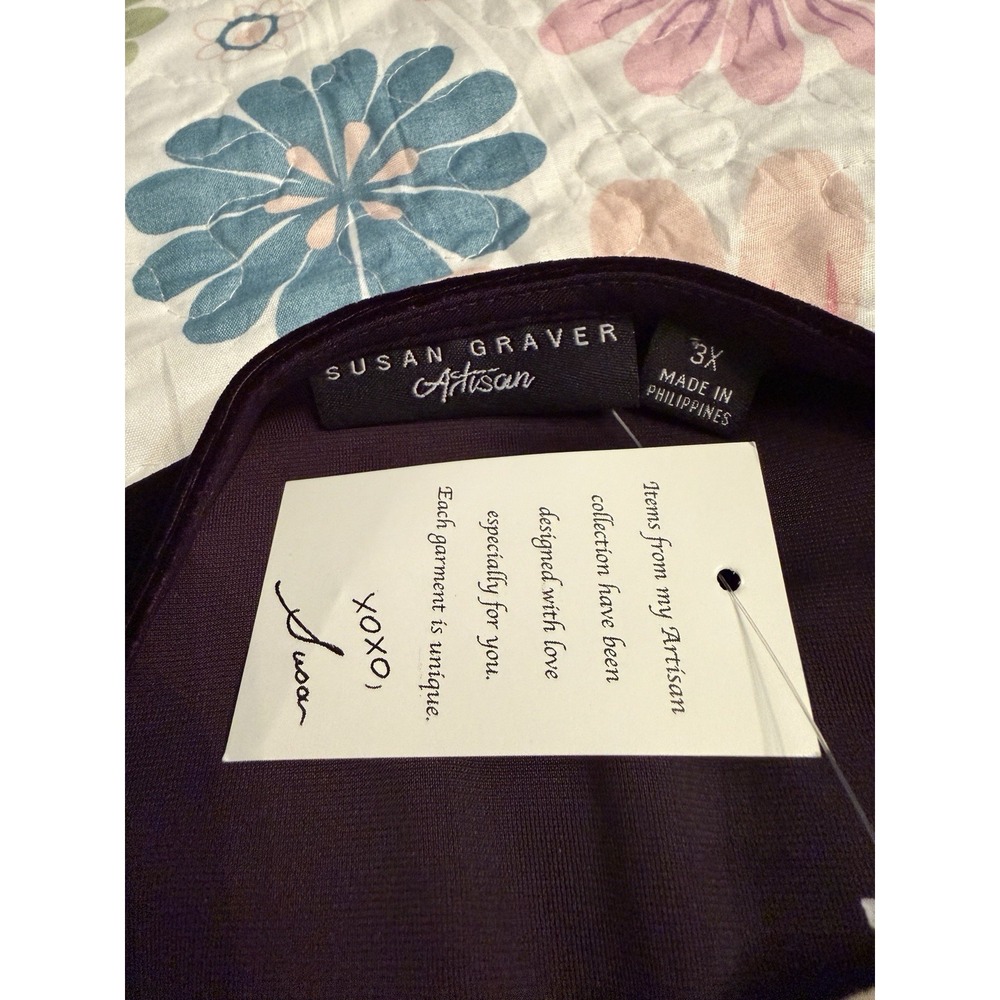 Susan Graver Artisan 3X Velvet Tunic Top Embellished Bell Sleeves Event Holiday - Picture 6 of 8